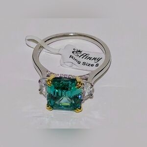 Effinny 2CT Asscher Cut Lab Created Emerald Solitaire Ring (925) Size 8